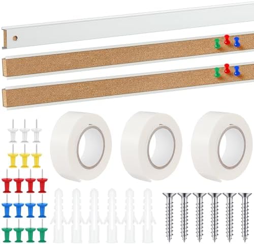 Threehoney 3 Pcs Cork Strips 48"x1" Bulletin Bar Strip, Aluminum Wall Trim by Threehoney