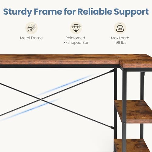 DUMOS 39" L Shaped Computer Desk, Corner Desks with Storage Shelves, Brown - Image 6