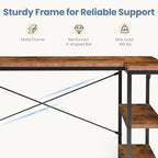 DUMOS 55" L Shaped Computer Desk, Corner Desks with Storage Shelves, Brown - Image 6