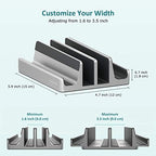 Vertical Laptop Stand - SPACEMax Adjustable GRIPLock Anti-Tip Silicone 4 Slots Aluminum Desktop Holder - Double Dock Stand - 2 Phone Slots Fits Up to 17.3” Laptops, Tablets, Phones - Silver - Image 3