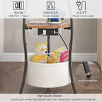 sthemc 3-Tier Small Round End Table Livingroom with Charging Station,Basket - Image 4