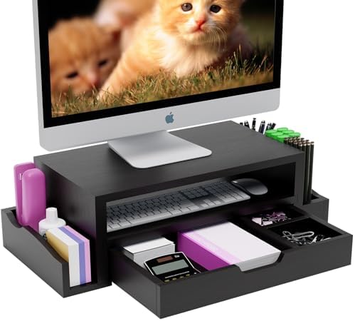 Simple Trending Wood Monitor Stand Riser, Desktop Oraganizer, Black by SimpleTrending