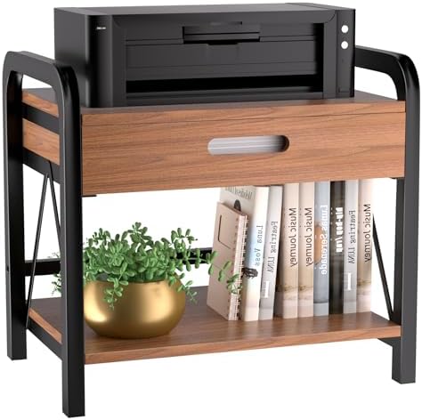 Printer Stand with Wooden Storage Drawer for Desk by Dhmkfly