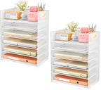 Subekyu 6-Tier Desk Paper Organizer, Desktop File Letter Tray with Handle, Document Sorter and Accessories Holder for Office, Home and School Workspace Organizers, White - 2 Pack by SUBEKYU