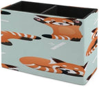 PU Leather Multi-Compartment Pen Holder Desktop Organizer Pencil Cup Storage Caddy for Office Home Supplies Happy Cute Red Panda Bamboo Asia Bear Art - Image 7
