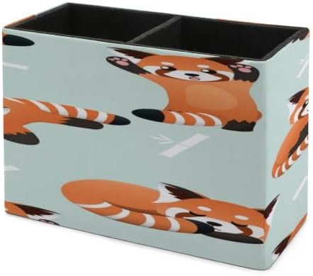 PU Leather Multi-Compartment Pen Holder Desktop Organizer Pencil Cup Storage Caddy for Office Home Supplies Happy Cute Red Panda Bamboo Asia Bear Art - Image 7