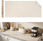 1.6mm Thick Leather 14x72 Inch Non-Slip Mat, Waterproof Countertop Protector, Long Dresser Scarf/Buffet Table Protector, Creamy White by Promattoo