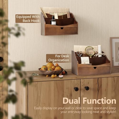 Rebee Vision Mail Organizer for Desk with 4-Slot for Home & Office, Brown - Image 4