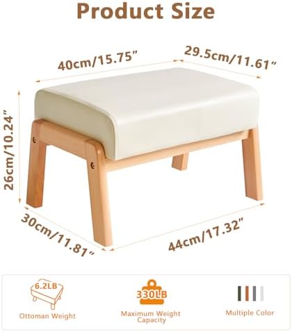 IBUYKE Small Footstool Ottoman, PU Faux Leather Footrest, White WBD013W - Image 3