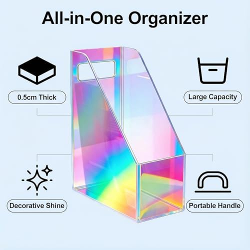Acrylic Magazine Rack Desk File Holder Organizer for Office Desktop Vertical Magazine Storage Box, 12 x 10 x 5'', Iridescent - Image 3