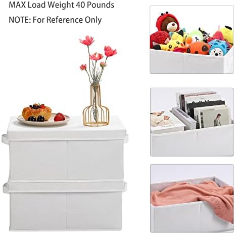 HOONEX Storage Bins with Lids for Organizing, Pack of 2, Storage Boxes with 2 Carrying Handles and Sturdy Heavy Cardboard, 16.5" L x 11.8" W x 7.5" H for Shoes, Books, Clothes, Nursery, White - Image 2