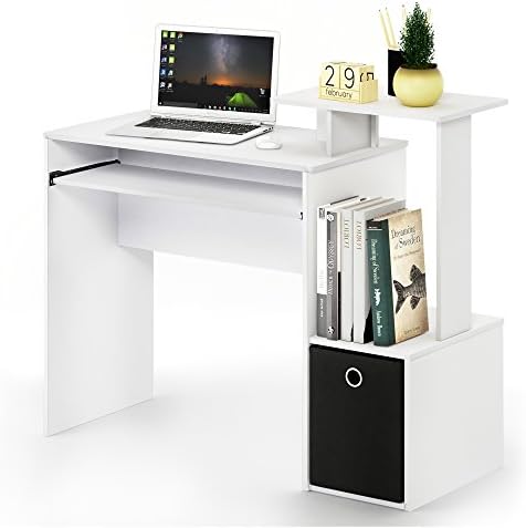 Furinno Econ Desk, 40-in Wide Gaming Desk with Keyboard Tray, Plain White - Image 4