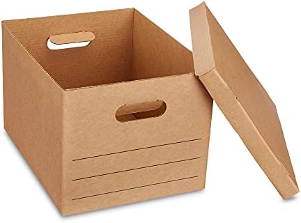 Amazon Basics Moving and Storage Boxes with Handles and Lift-Off Lids, File Storage, Collapsible, 15x10x12 in, Brown, 20-Pack - Image 2