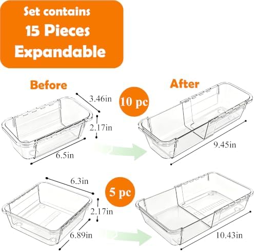 15Pcs Clear Expandable Drawer Organizer Bins for Vanity Desk Bathroom - Image 2