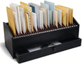 Wood Desktop Organizer with Drawer, 17 Inch 32 Section Bill & Mail & File Organizer Storage for Office Desk, Desktop Mail Holder and Office Supplies Storage, Letter and Paper Sorter(Black) by Unknown