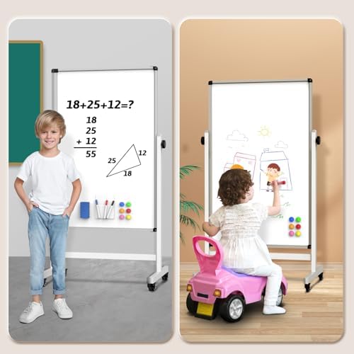 44x26 Rolling Whiteboard on Wheels, Height Adjustable Dry Erase Board - Image 5