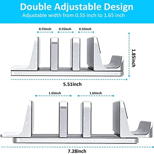 Vertical Laptop Stand [Updated Version], 3 Slot Desktop Stand Holder with Adjustable Dock, 4 in 1 Design Space-Saving Laptop Stand for Desk MacBook/Surface/Samsung/HP/Dell/Chrome Book (Silver) - Image 3