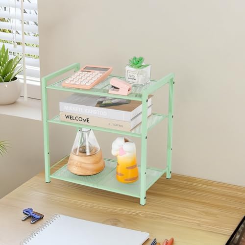 Adjustable Desktop Bookshelf, Metal Desk Shelf Organizer, Sage Green - Image 4