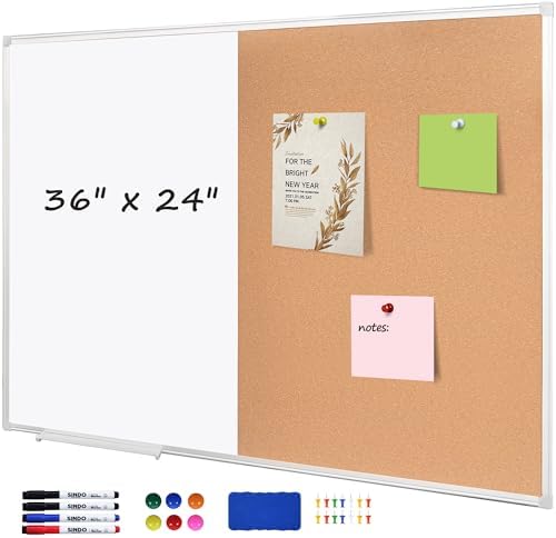 Cork Bulletin Board, 36 X 24 Inches White Magnetic Dry Erase Board, Large Wall Mounted Message Vision Notice Memo Pin Board for Office, Home and School by Unknown