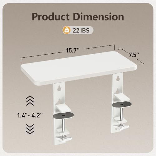 3 in 1 Clamp-on Desk Extender Shelf, 15.7×7.5 Inch, White - Image 2