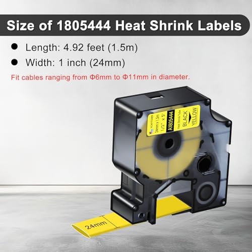 20 Pack Compatible for Dymo Rhino 1805444 Black on Yellow 1" x 4.9' Industrial Heat Shrink Tube Labels for Rhino 6000 6500 Label Maker - Image 3