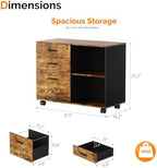 VINGLI 3 Drawer Wood Lateral File Cabinet with Adjustable Shelves & Locking Wheels, Printer Stand with Drawers for Letter, Sturdy Black File Cabinets for Home Office, Study & Business, Rustic Brown - Image 3