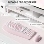 Wireless Keyboard and Mouse Combo,2.4G Ergonomic Wave Keys(Pink-A) - Image 3