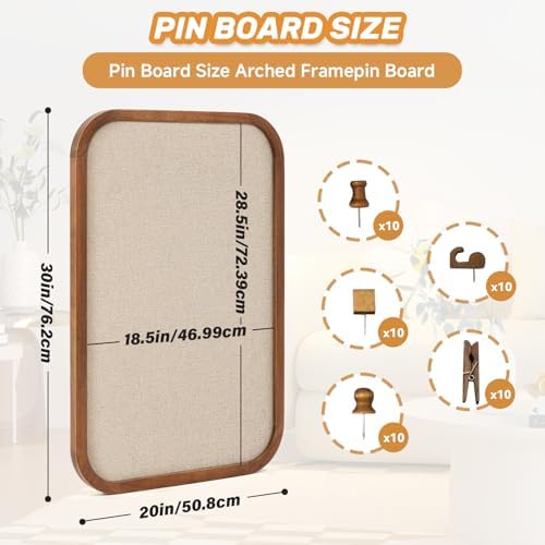 Large Linen Bulletin Board 30" x 20", Framed Pin Board with 50 Push Pins, Vintage Cork Board for Wall, Fabric Covered Bulletin Board for Bedroom, Office, School - Image 2