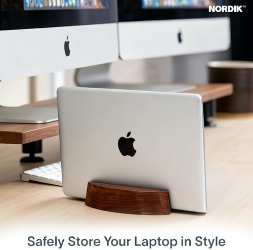 Nordik Vertical Laptop Stand - Adjustable Solid Walnut Laptop Dock - Image 2