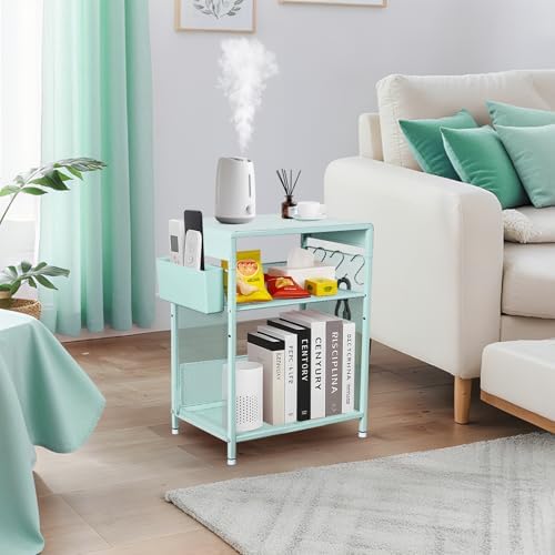 Mint Green Kids Nightstand, Small Nightstand for Bedroom, End Table with Hooks and Holder, Toddler Bedside Table, Desk Organizer for Office, Small Desk for Living Room, Dorm (Mint) - Image 5