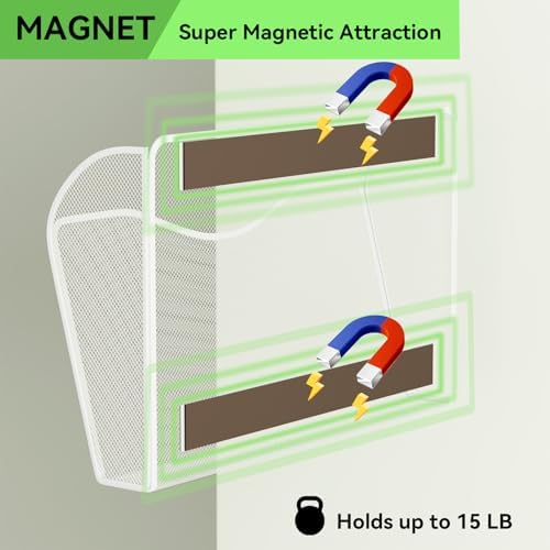 Magnetic File Holder - Heavy Duty Wall File Organizer for Refrigerator & Whiteboard - Strong Magnet Mail Holder & Magazine Rack, No Drilling Document Storage Basket for Office Cabinet - Image 3