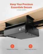 VEVOR Under Desk Lockable Slide Out Drawer, 13 inch Under Desk Pull-out Drawer for Sit Stand Workstation, Secure Under Counter Drawers for Home Office Storage Organizer, Black - Image 3