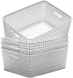 Eslite Plastic Storage Baskets for Organizing,11"X8.5"X4.7",Pack of 4 (White) by Eslite