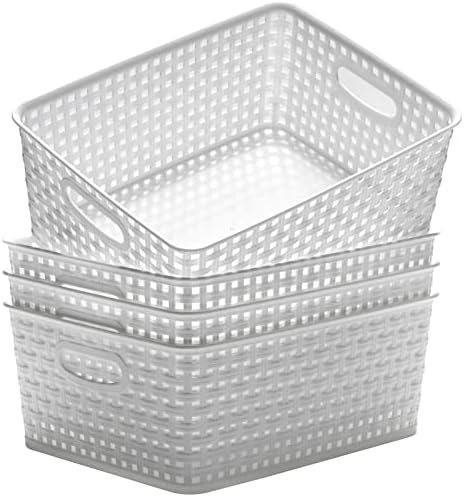 Eslite Plastic Storage Baskets for Organizing,11"X8.5"X4.7",Pack of 4 (White) by Eslite