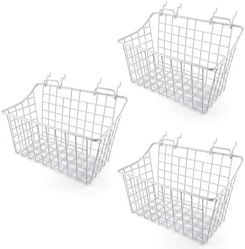 Pegboard Baskets With Hooks, 3 Pack Peg Board Wall Organizer Set (White) by LIGHTDUST