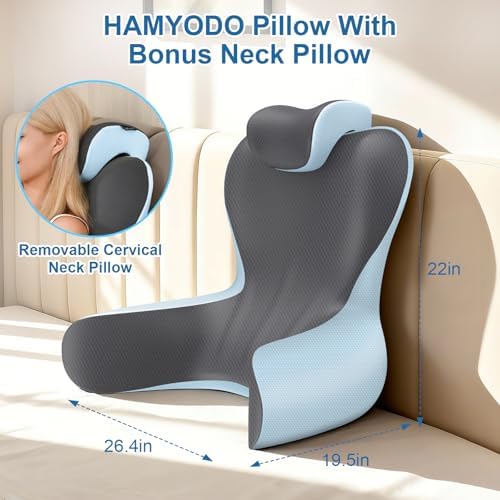 22" XL Reading Pillow Sitting in Bed,Back Support & Armrests(Grey & Blue) - Image 5