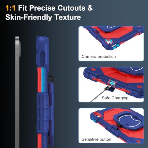 Case for iPad (A16) 11th/10th Generation 11/10.9 Inch 2025/2022, Ubearkk for iPad a16 case with Screen Protector, 360 Degree Rotating Stand Shoulder Strap Pencil Holder,Navy Red - Image 3