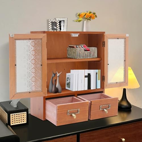 Vintage Wooden Desktop Organizer Desk Drawer Organizer Removable Divider Storage Cabinet for Desk, Countertop - Dust-Free for Cosmetics, Cups, Office Supplies - Image 4