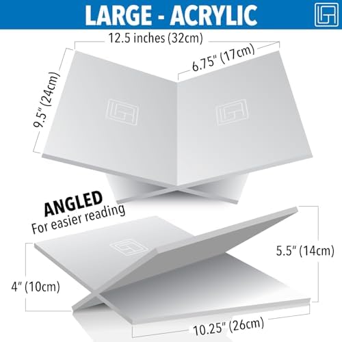 Large White Acrylic Book Stand, 12.5" x 9.5" x 5.5”, Acrylic Book Holder, Open Bookstand for Display and Reading Cookbooks, Art Books, Bibles, Magazines - Home and Office - Image 3