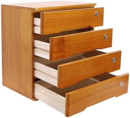 Wooden Desktop Storage Box with Lockable Drawers, Flat File Cabinet Drawer Desktop Storage Box, Countertop Storage Cabinet for Office Home Toiletries Supplies Vanity (Wood yellow, 4 Drawer) by LKOEWQZAMX