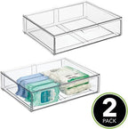 mDesign Wide Plastic Stackable Bathroom Storage Organizer Bin with Pull Out Drawer for Cabinet, Vanity, Shelf, Cupboard, Cabinet, Countertop, Closet Organization - Lumiere Collection - 2 Pack - Clear - Image 3
