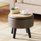 Small Foot Stool Ottoman with Storage, Faux Leather Ottoman Foot Rest for Couch, Round Footstool Ottomans for Living Room (Gray) by FIMIVIBI