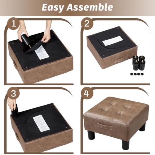 Joveco Small Ottoman Foot Stool,15" Square Upholstered Foot Rest with Legs - Image 5