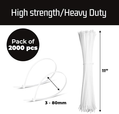 Bolt Dropper White Zip Ties - 50 lbs Tensile Strength - Self-Locking Premium Nylon Cable Ties Wraps for Indoor and Outdoor - Wire Management and Secure Items - Zip Ties Heavy Duty - 11" - 2000 Pack - Image 3