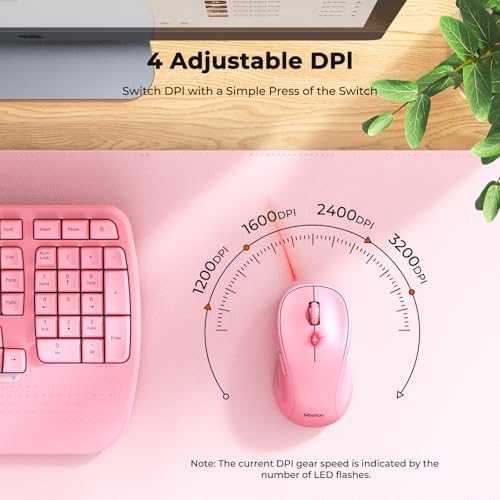 MEETION Wave Ergonomic Keyboard and Mouse Combo with Wrist Rest, Pink - Image 6