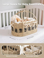 Large Diaper Caddy Organizer, Handwoven Natural Seagrass Basket with 5 Compartments, Scalloped Wicker Changing Table Organizer (Natural, XXL) - Image 3