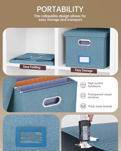 Oterri 4 Pack File Storage Organizer, Document Organizer, Portable File Box with Lid, Fit for Letter/Legal File Folder Storage,Dark Blue-Box only - Image 2