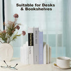 Natural Marble Book Ends - Heavy Duty Bookends for Shelves - Aesthetic Layered Arch Design Stone Book Holders, Decorative Modern Office Bookshelf Stopper Decor for Books/CDs, White - Image 6