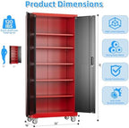 SUXXAN Garage Storage Cabinet with Pegboard,5 Adjustable Shelves,Black-red - Image 3