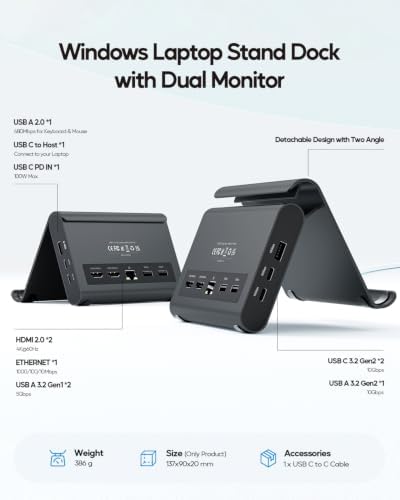 Laptop Docking Station Dual Monitor 4K@60Hz, 6*USB-C/A, PD3.0, Windows Only - Image 2